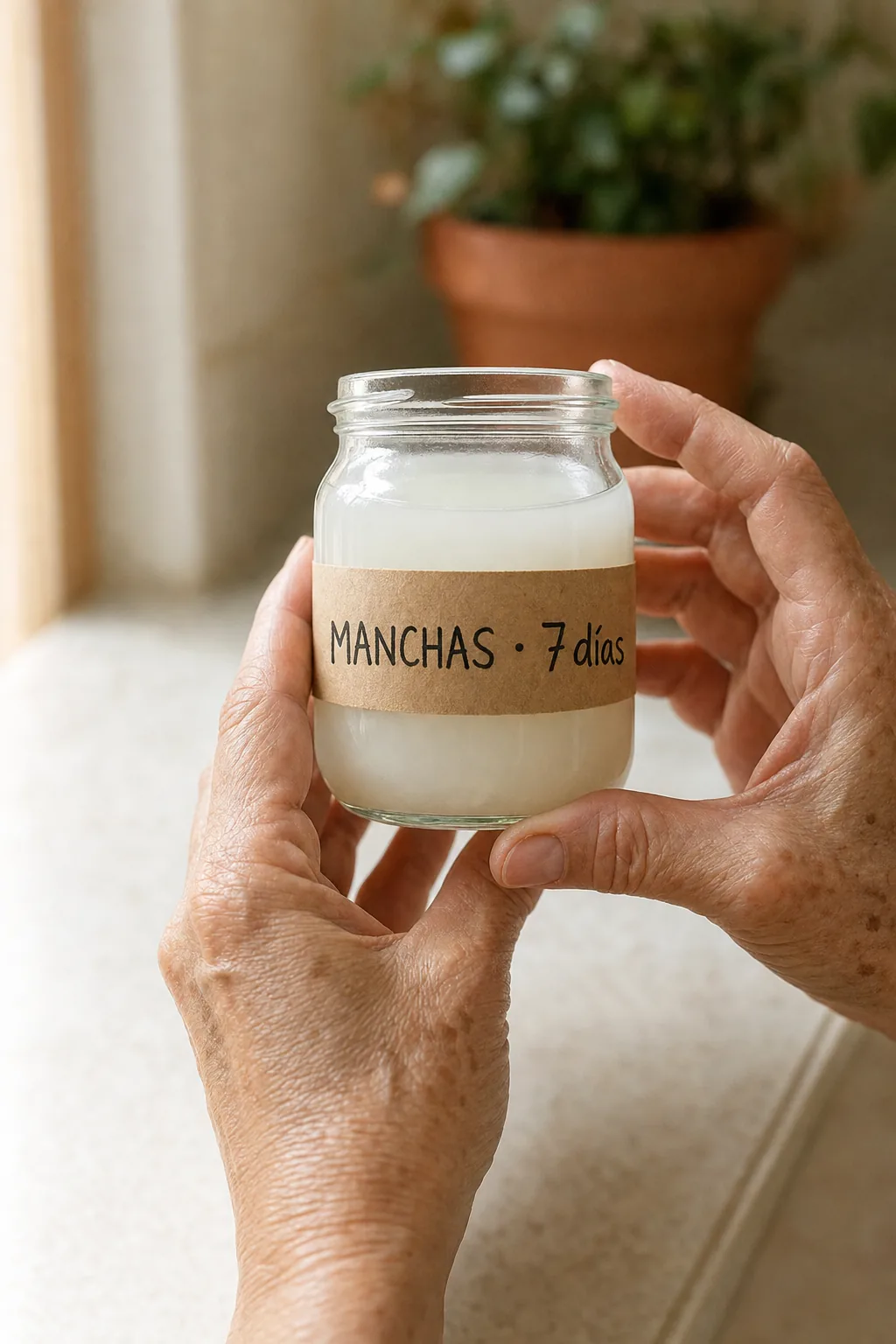 Frasco de crema casera etiquetado a mano